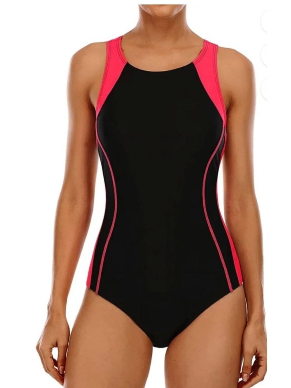 Womens Small Side Splicing Athletic One-Piece Swimsuit Cross Back UPF 50+ Sport